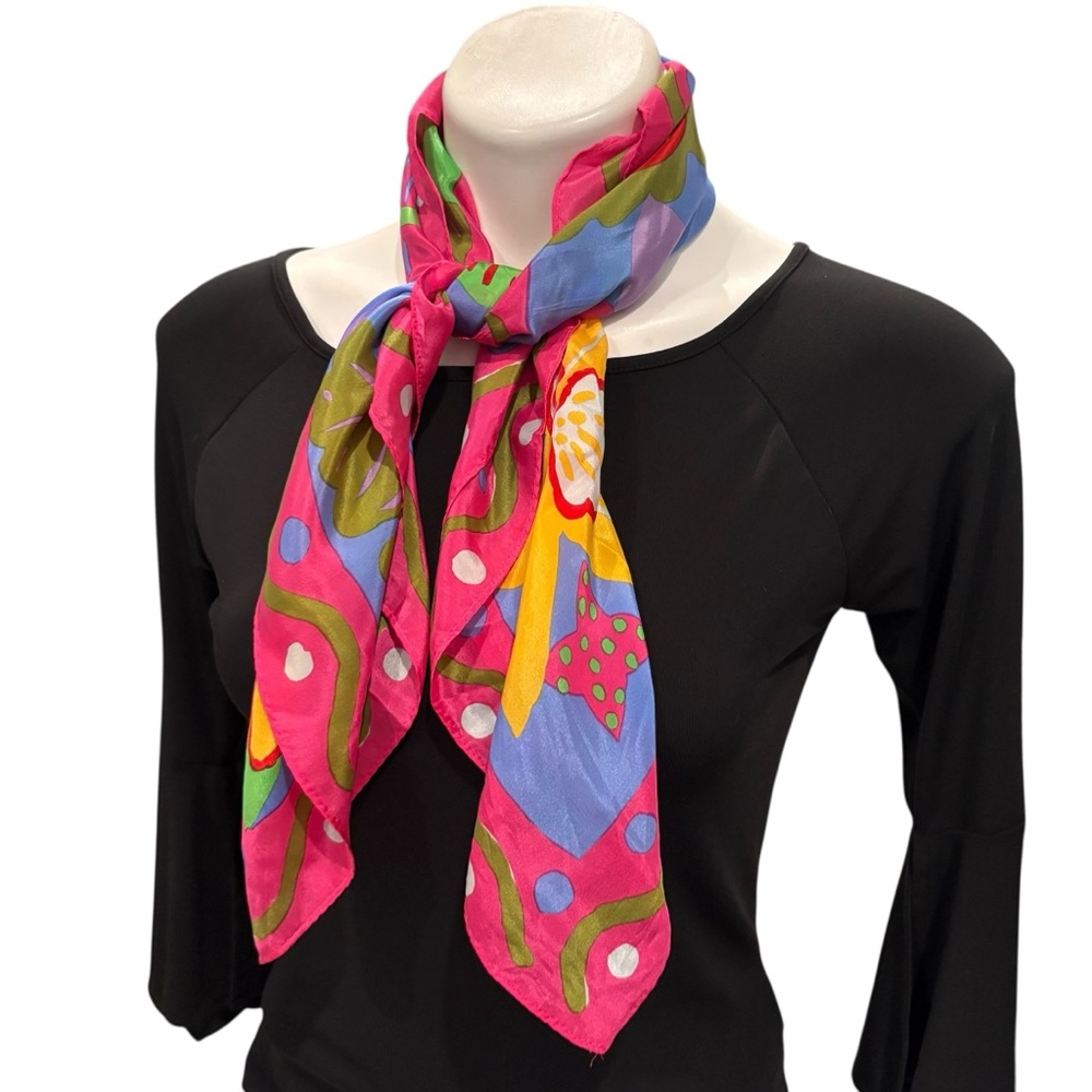 Ken Done Silk Scarf with Tropical Design - Picture 3 of 16